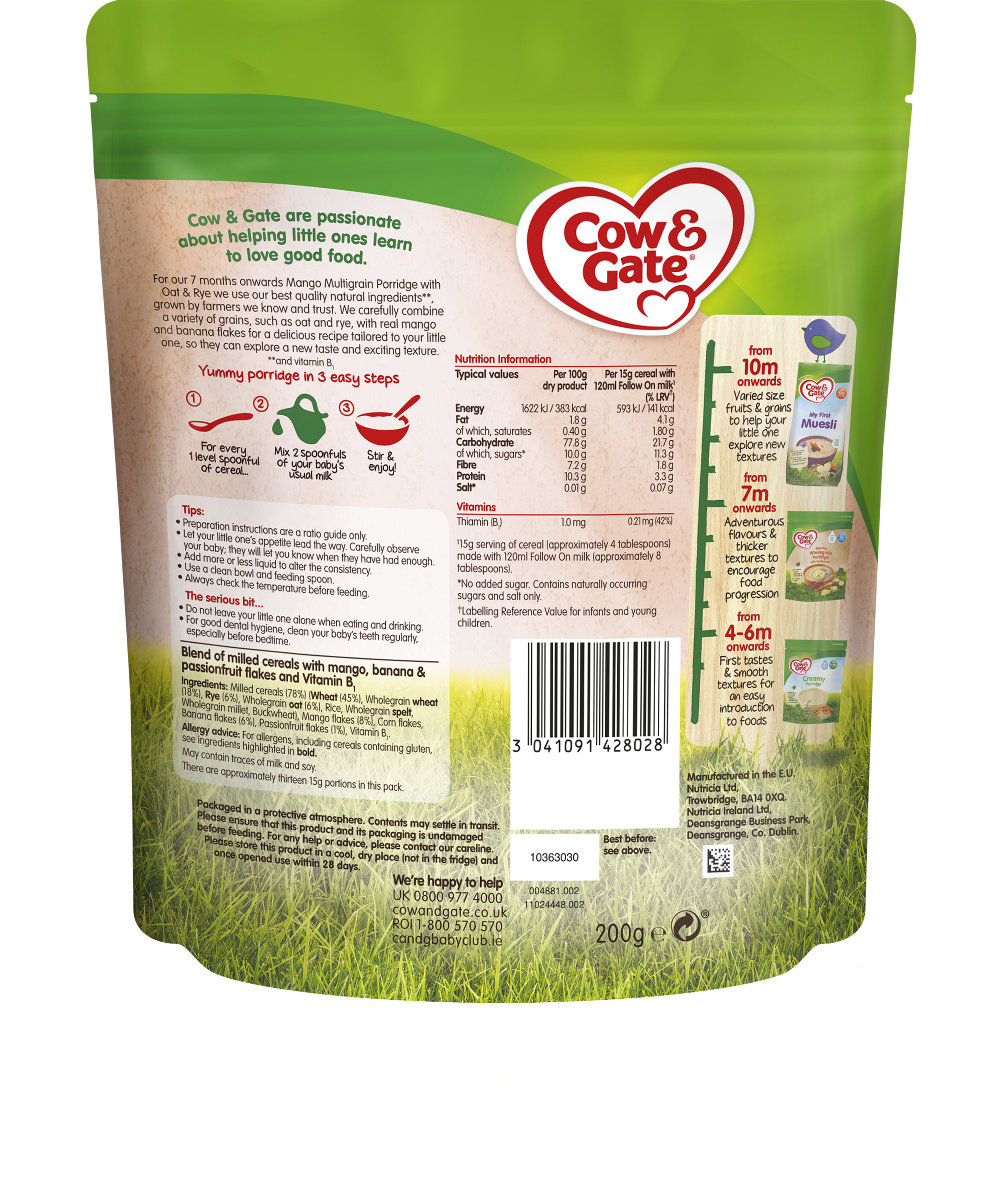 Cow & Gate Mango Multigrain Porridge with Oat and Rye 200g 