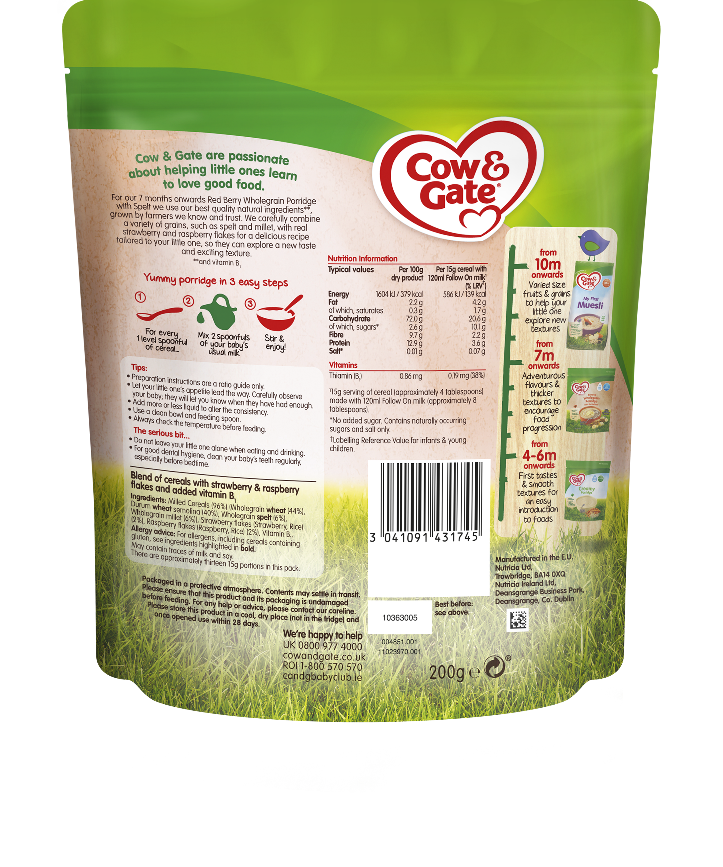 Cow & Gate Red Berry Wholegrain Porridge with Spelt 200g